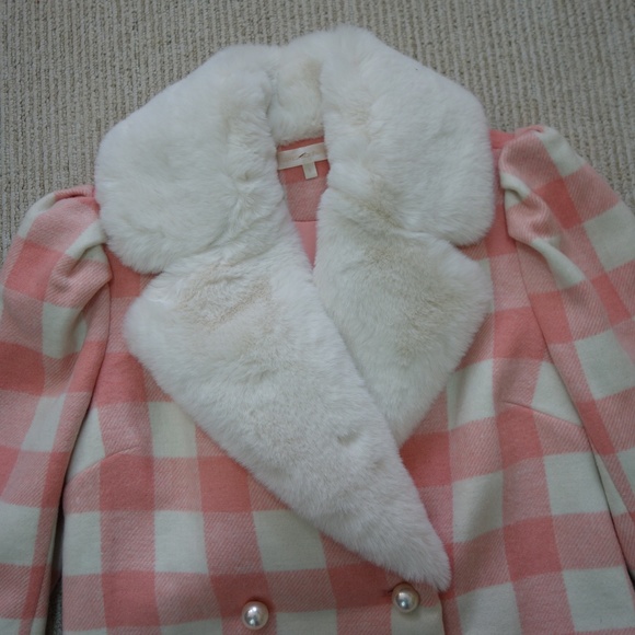 Love Shack Fancy Dumont Double Breasted Tweed Coat - Crisp Peach - Picture 7 of 12